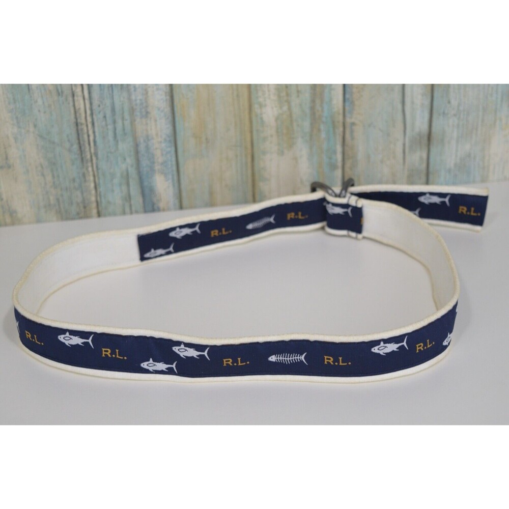 Ralph Lauren Polo Youth Belt Sharks Fish Bones Ribbon Double D Ring 33" - Picture 3 of 5